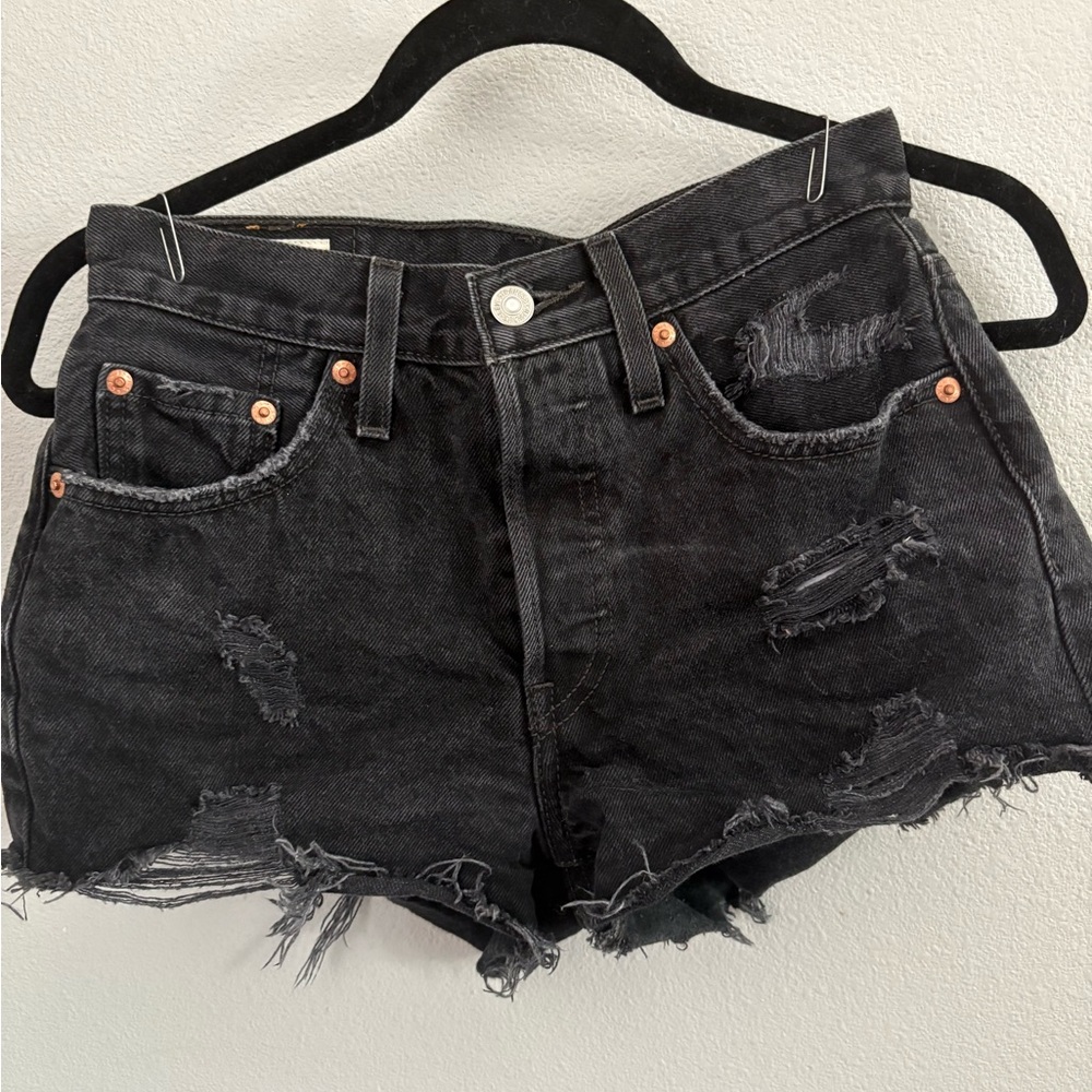 Levi's Black Distressed Jean Shorts